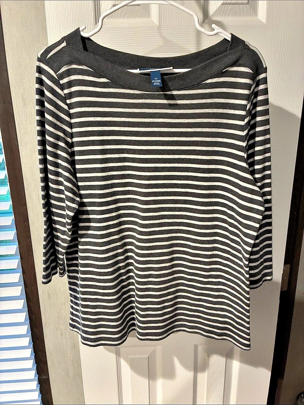 Karen Scott Striped Long Sleeve Top in Black & White XL Like New